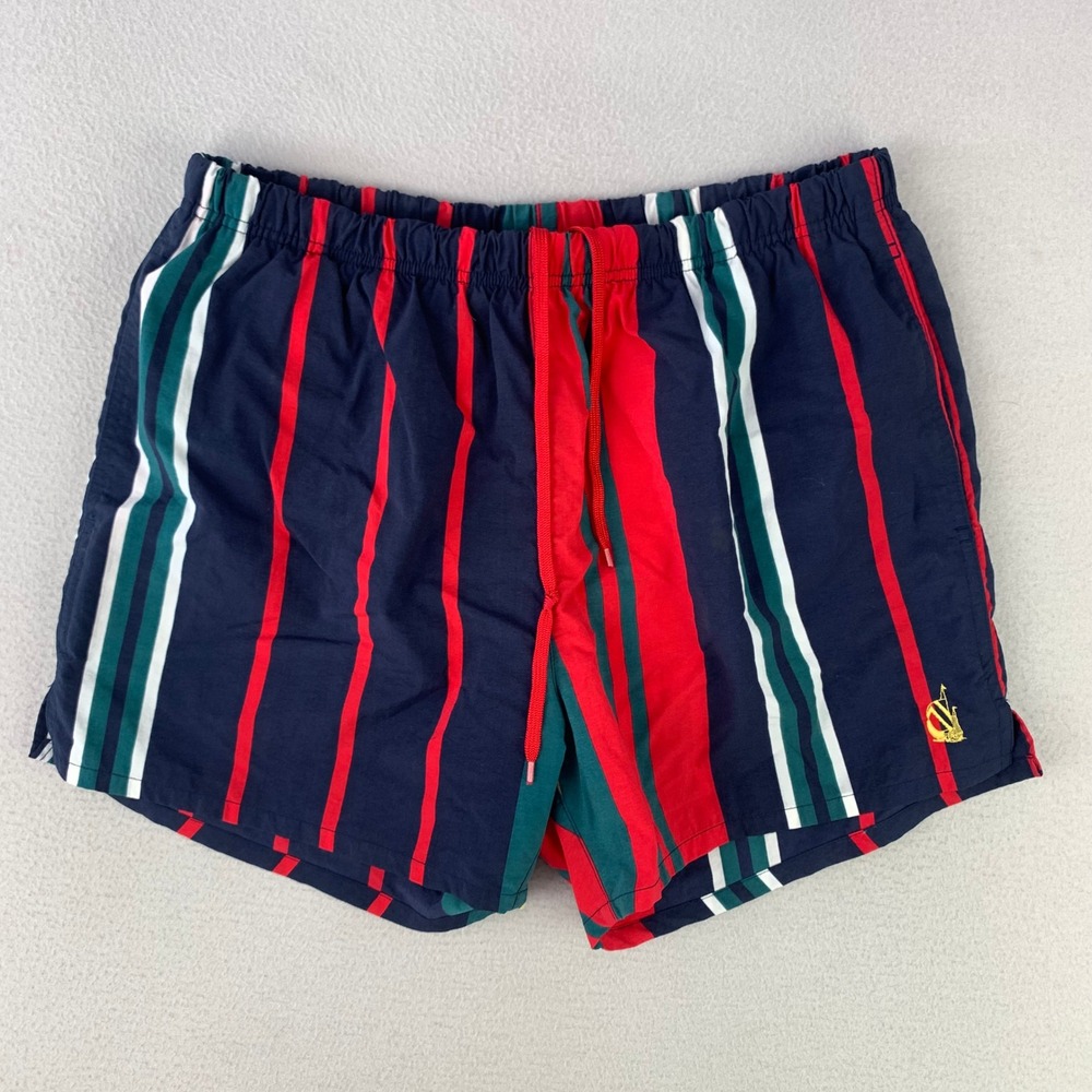 Vintage Nautica Swim Trunks Mens L Nylon Striped‎ Nautical 90s Preppy Boat Beach
